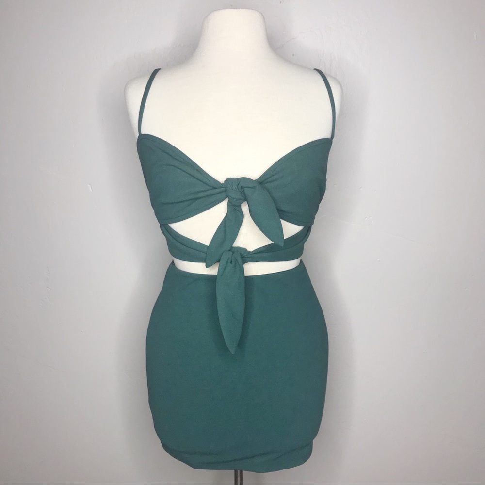 2 Piece Set Emerald Green Matching Top and Skirt